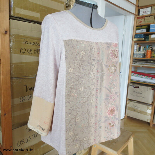 zart pastelliges Kombi A linien Tshirt aus Viscoselurexjersey mit Kimono Seidenrest, Gr. L