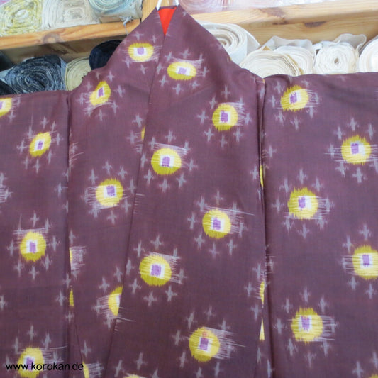 Japan Art Deco Avocado auf Aubergine Meisen Seiden Kimono