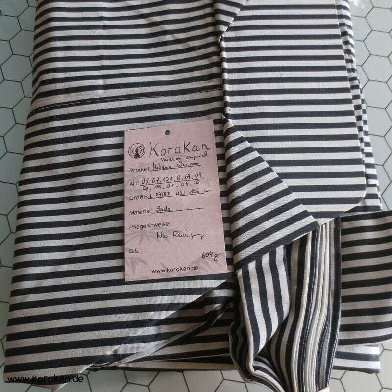 hellgrau schwarz gestreifte Hakama - Umanori Hosen-Typ, originalgeheftet