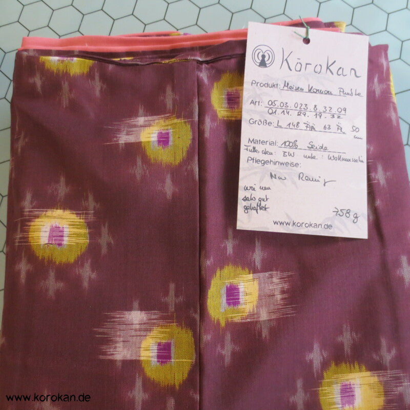Japan Art Deco Avocado auf Aubergine Meisen Seiden Kimono