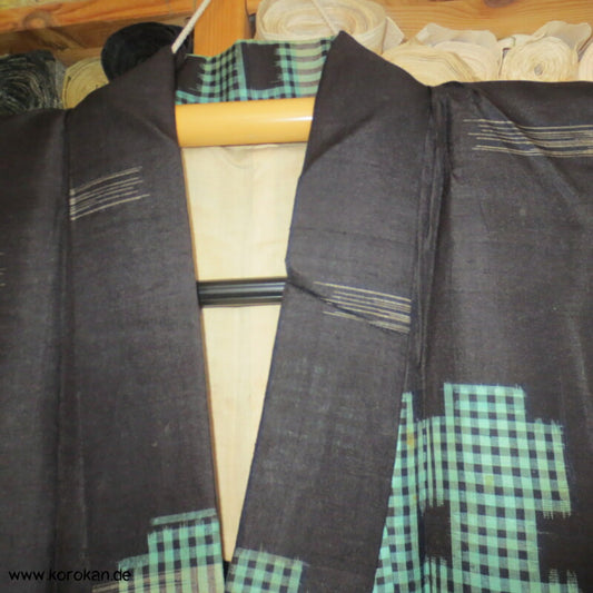 türkises Igeta Kasuri antiker Hitoe Meisen Seiden Kimono