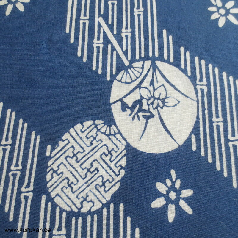 runde Fächer, Bambus Wellenstreifen japanischer Yukata Kimono Baumwoll Stoff