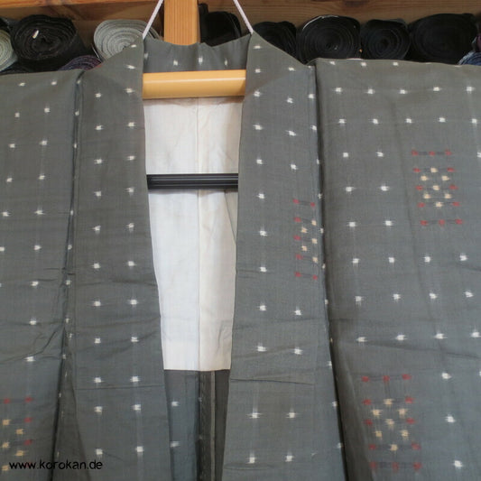 graugrün mit feinem Kasuri Karo Meisen Hitoe Kimono