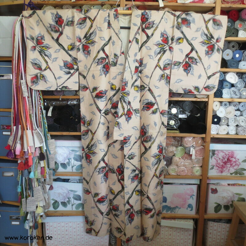 Seiden Meisen Komon Kimono Blätterzweige