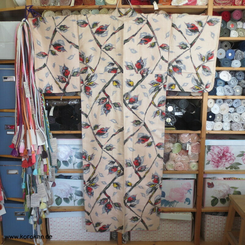 Seiden Meisen Komon Kimono Blätterzweige