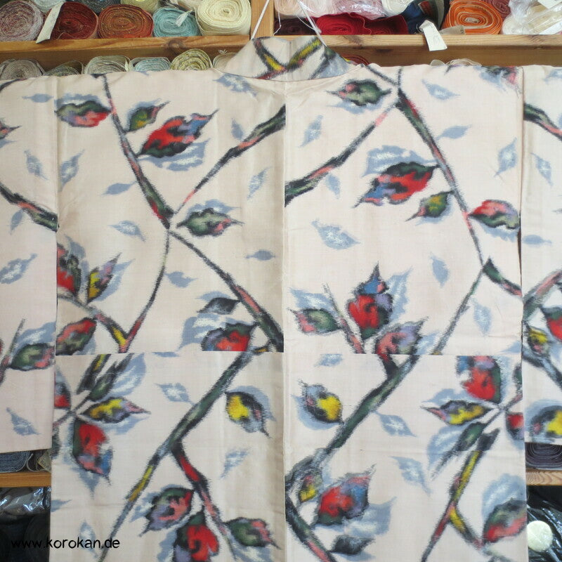 Seiden Meisen Komon Kimono Blätterzweige
