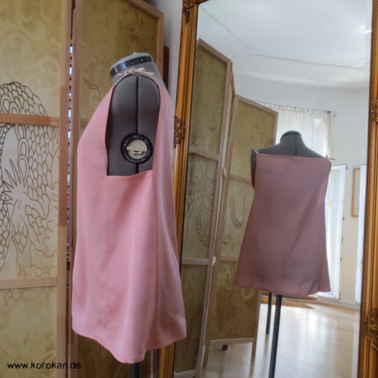 Kimono Seiden Top, rosa Sayagata Damast, Bindeträger