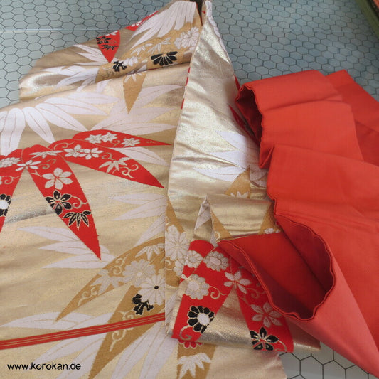 Bambusblätter, stilisiert Nagoya Obi Seidenbrokat Kimonogürtel