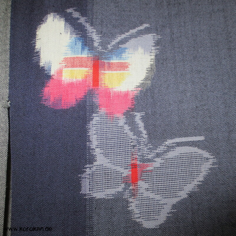 Kasuri Schmetterlinge auf blaugrauen Streifen Woll Hitoe Kimono
