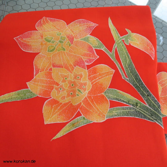 Nagoya Obi Rips mit gemalten Osterglocken