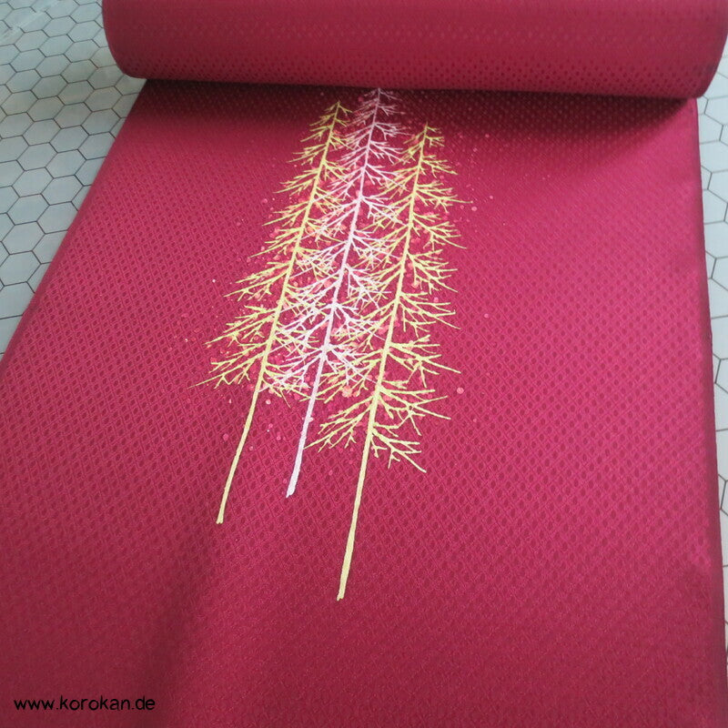 Homongi Kimono Tanmono Stoffrolle abstrakte Bäume auf weinrot