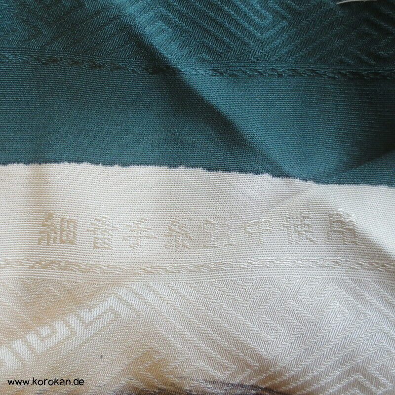 Mandarinenten und Blüten Furisode, Seiden Karieba