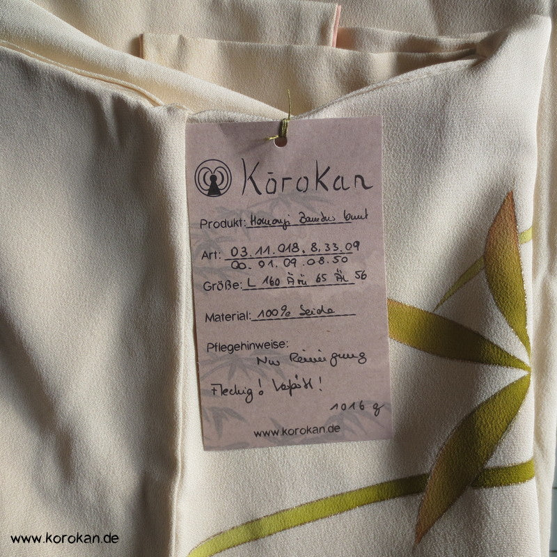 bunter Bambus auf hellem Seidencrepe Grund Homongi Kimono
