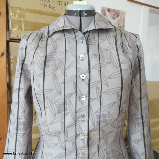 Blätter und Streifen Kimono Seiden Organza Crepe Upcycling Bluse