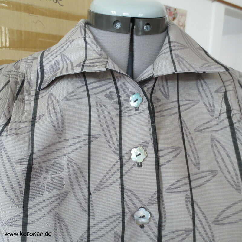 Blätter und Streifen Seiden Organza Crepe Upcycling Bluse
