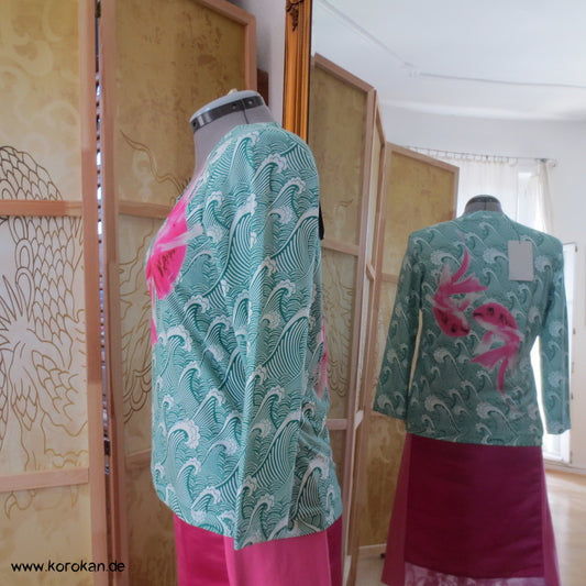 Langarm Koi T Shirt, Baumwolle mit Elasthan