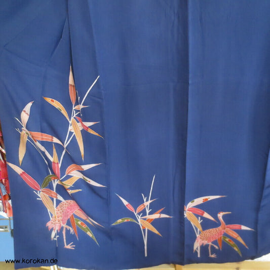 moderner japanischer Kranich und Bambus Seidencrepe Homongi Kimono