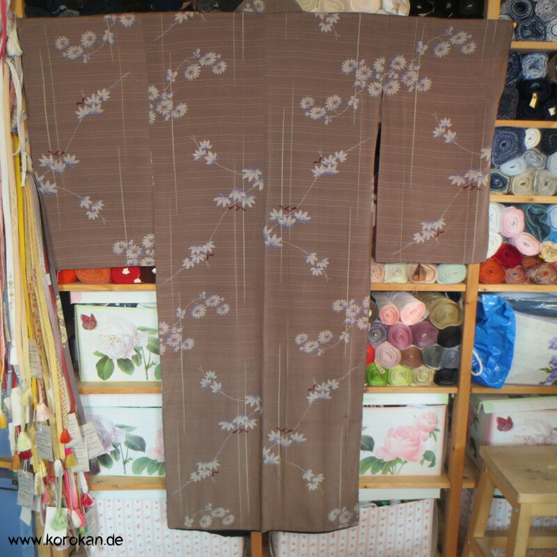 Japan Chrysanthemen antiker Komon Kimono Seersucker Seidencrepe