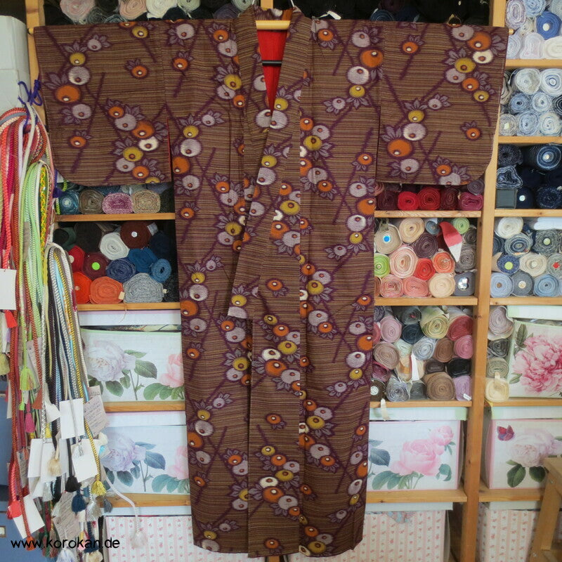 Kugelchrysanthemen Kasuri Moka Kotton Kosode Kimono