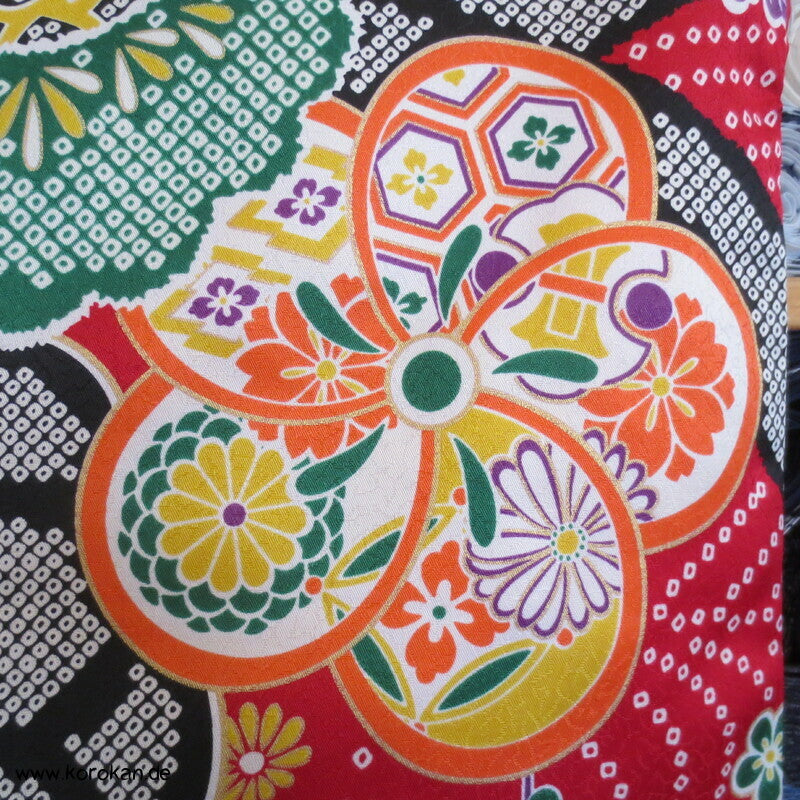 wildbunte Ume, Blüten Komon Kimono, Polyester Damast