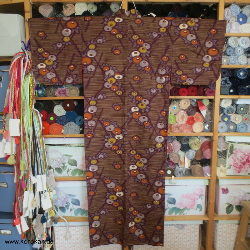 Kugelchrysanthemen Kasuri Moka Kotton Kosode Kimono