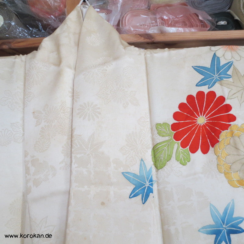 Mandarinenten, teilweise bestickter Seidendamast Homongi Kimono