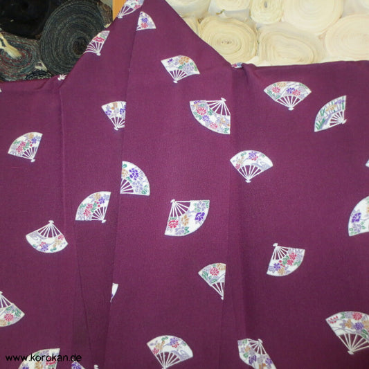 Fächer auf pflaume Komon Seidencrepe Kimono