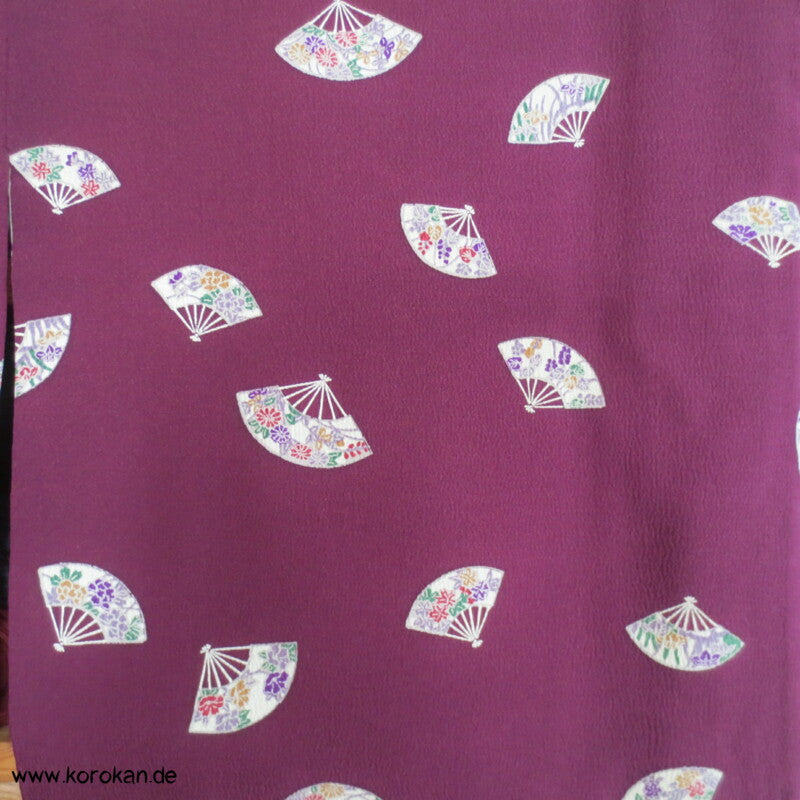 Fächer auf pflaume Komon Seidencrepe Kimono
