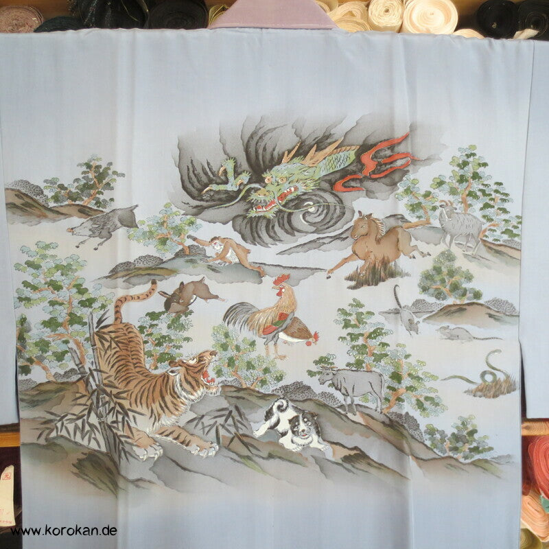 Männer Juban Unter Kimono handgemalte chinesische Tierkreiszeichen auf Japan Seide