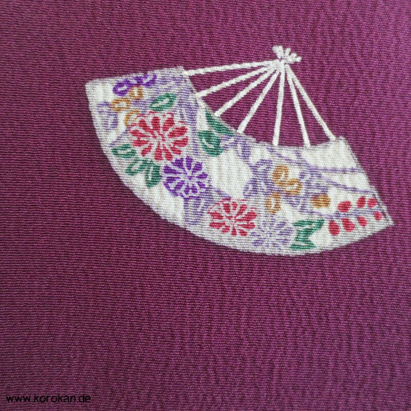 Fächer auf pflaume Komon Seidencrepe Kimono
