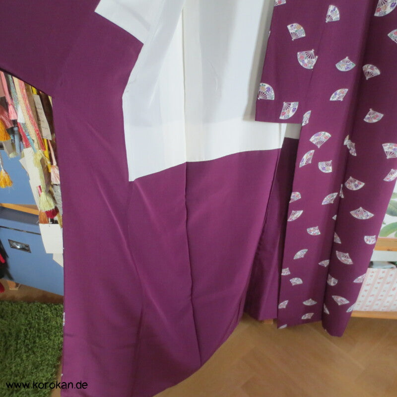 Fächer auf pflaume Komon Seidencrepe Kimono