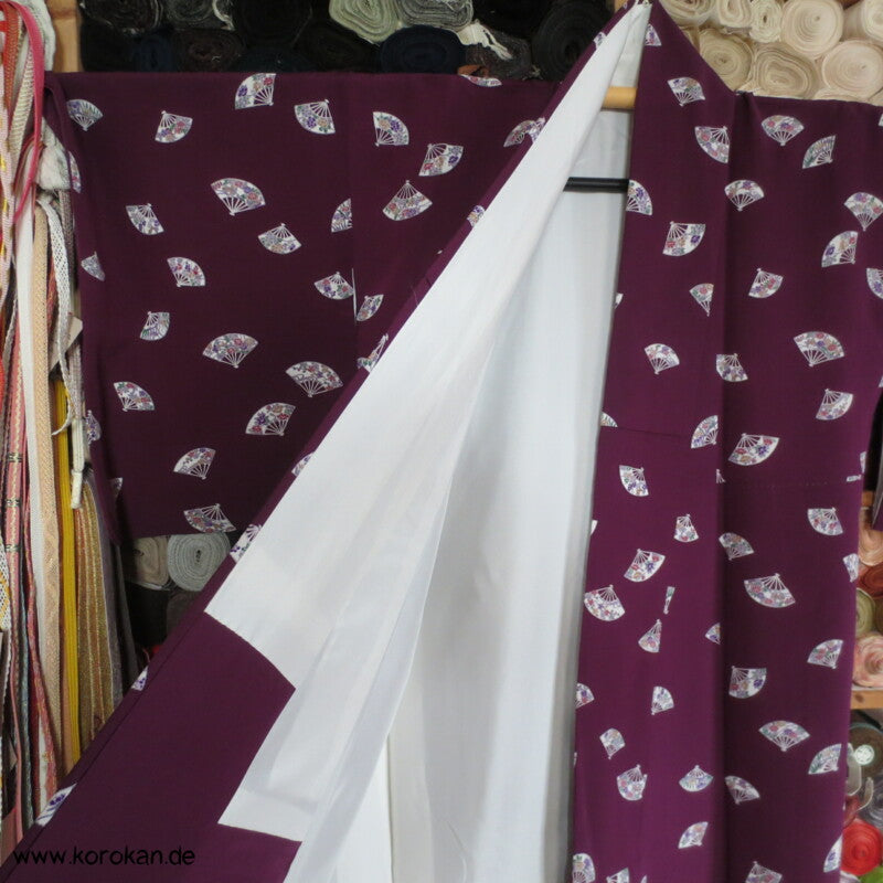 Fächer auf pflaume Komon Seidencrepe Kimono