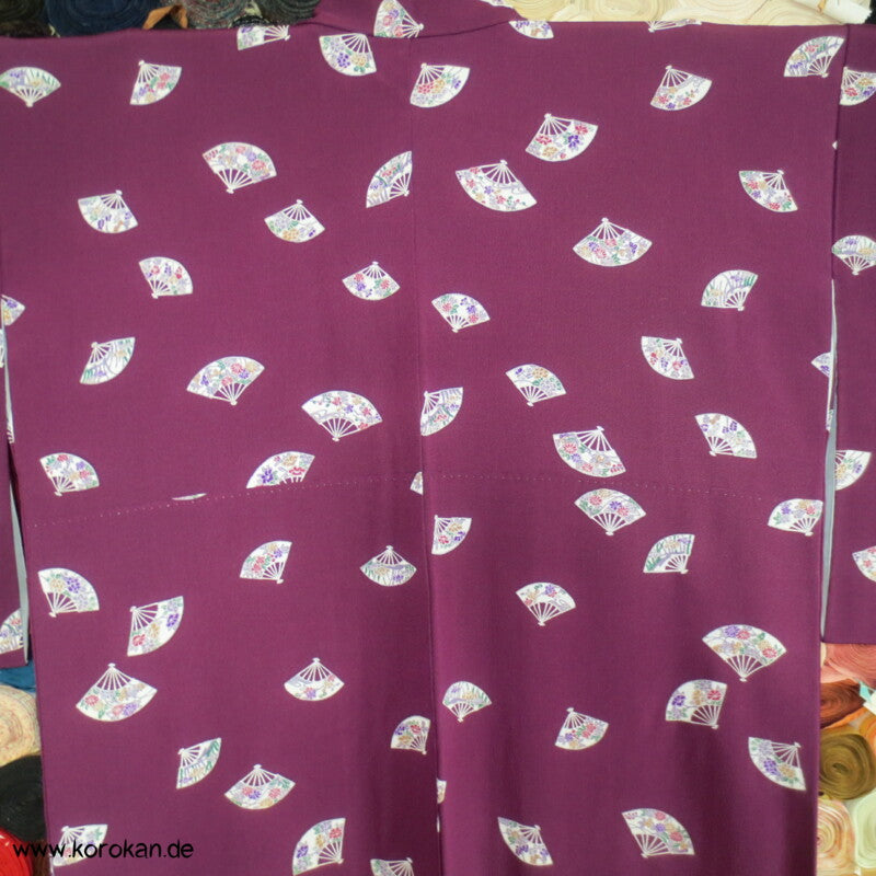 Fächer auf pflaume Komon Seidencrepe Kimono