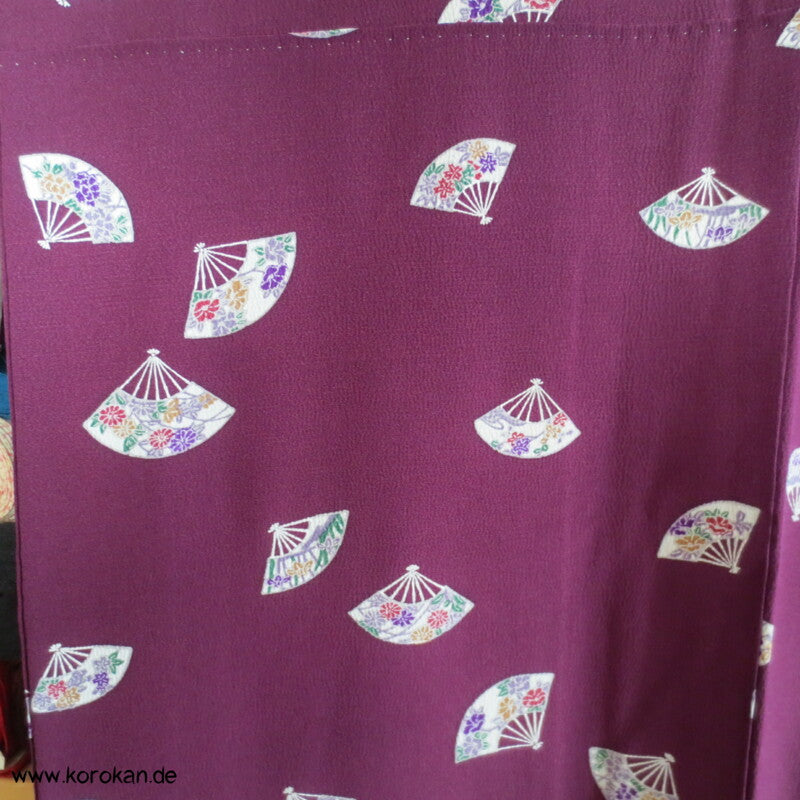 Fächer auf pflaume Komon Seidencrepe Kimono