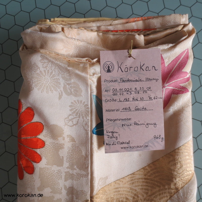 Mandarinenten, teilweise bestickter Seidendamast Homongi Kimono