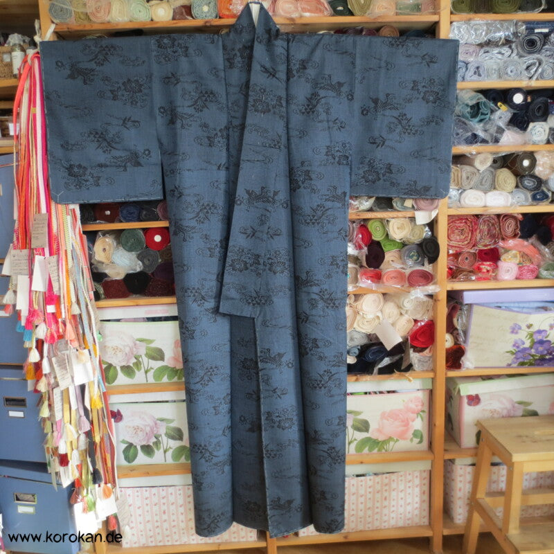 Kranich Kasuri Tsumugi Seiden Kimono