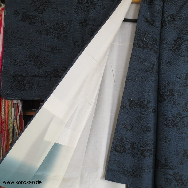 Kranich Kasuri Tsumugi Seiden Kimono