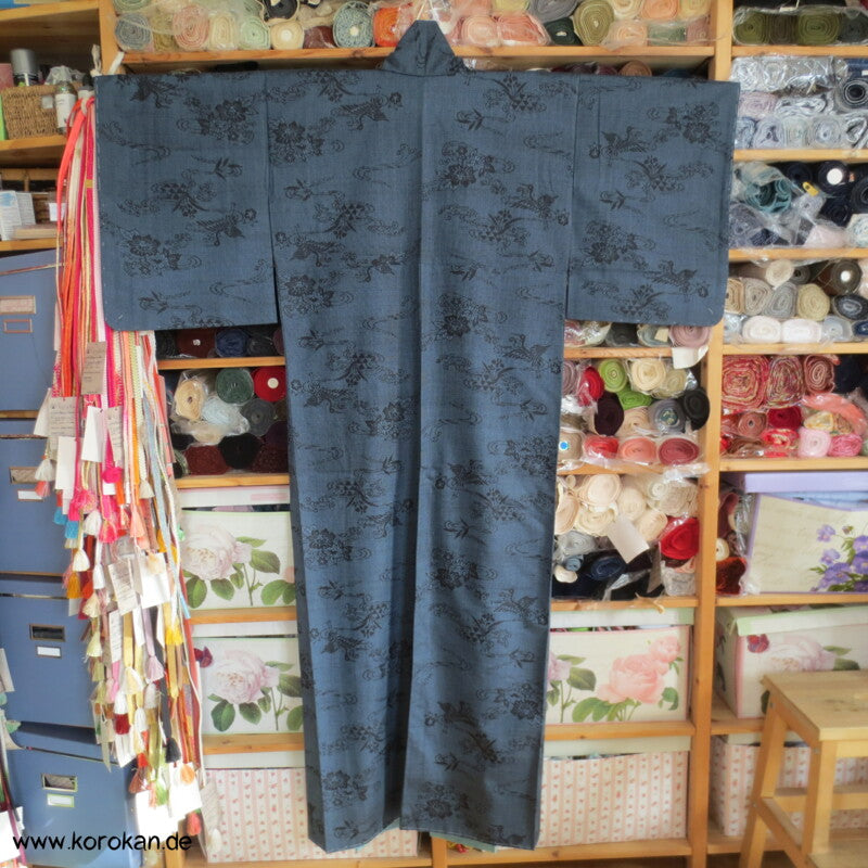 Kranich Kasuri Tsumugi Seiden Kimono