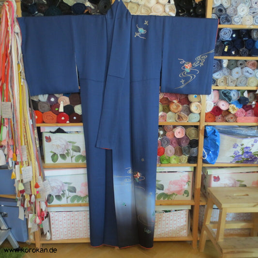 nachtblauer Seidencrepesatin Homongi japanische Spindeln und Kreisel