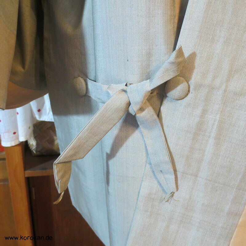 Dochugi Kimono Jacke Tsumugi Seide breite Streifen hellblau natur