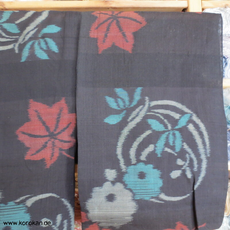Kasuri Rondelle türkis auf schwarz Hitoe Meisen Komon Kimono