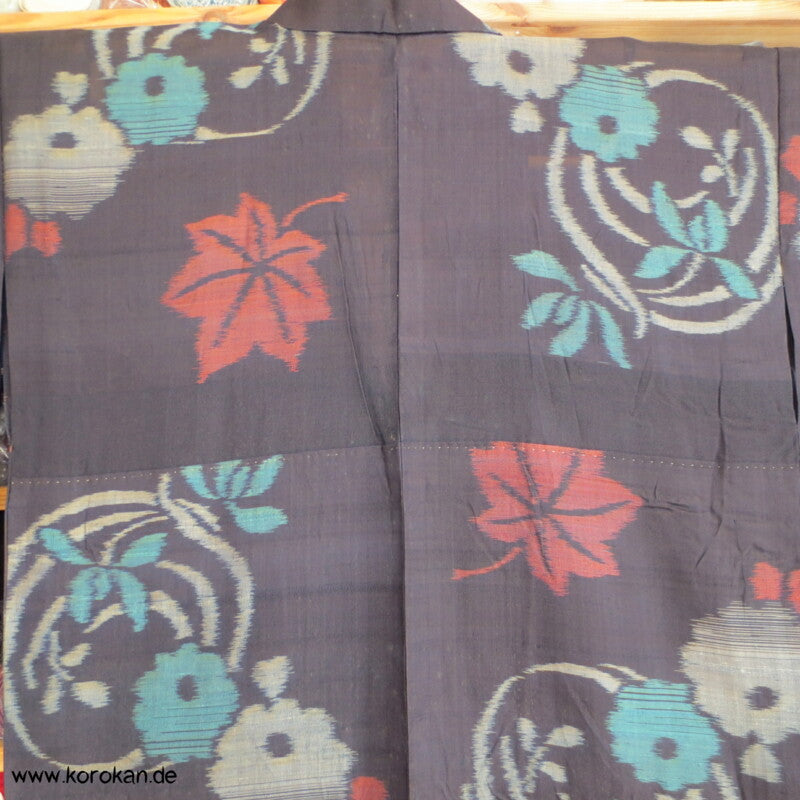 Kasuri Rondelle türkis auf schwarz Hitoe Meisen Komon Kimono
