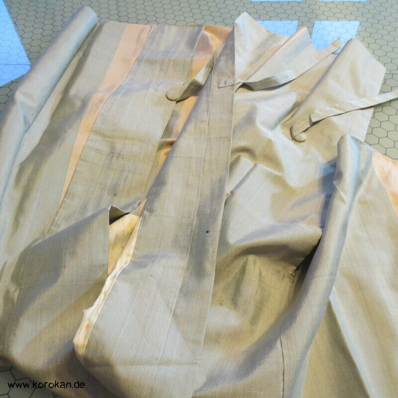Dochugi Kimono Jacke Tsumugi Seide breite Streifen hellblau natur