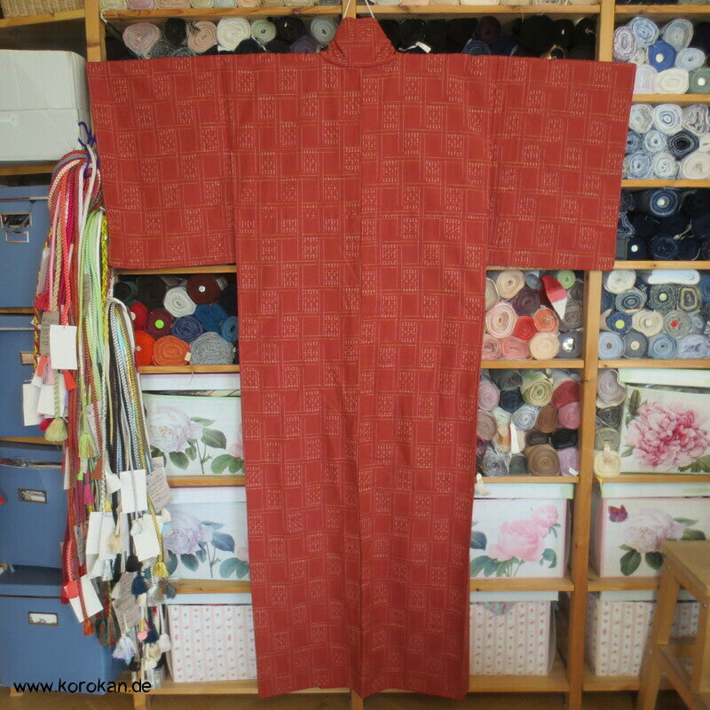 variables Karo Kasuri auf persimmon Tsumugi Kimono