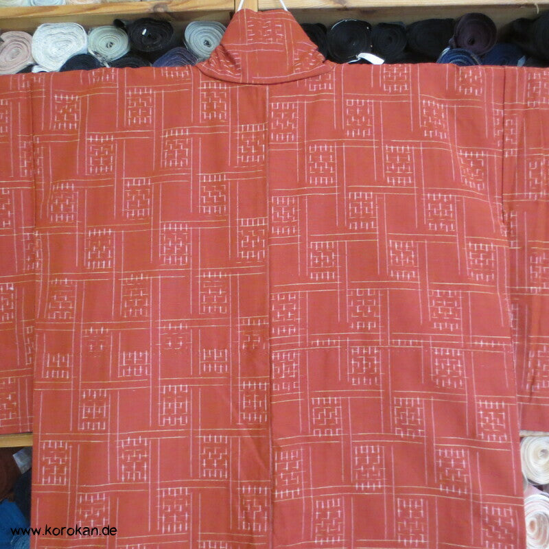 variables Karo Kasuri auf persimmon Tsumugi Kimono