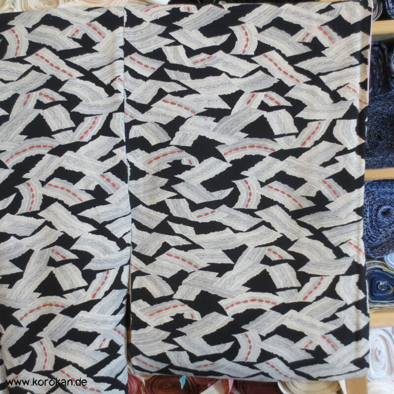 Bambusmatten auf schwarzem Seidencrepe Komon Kimono