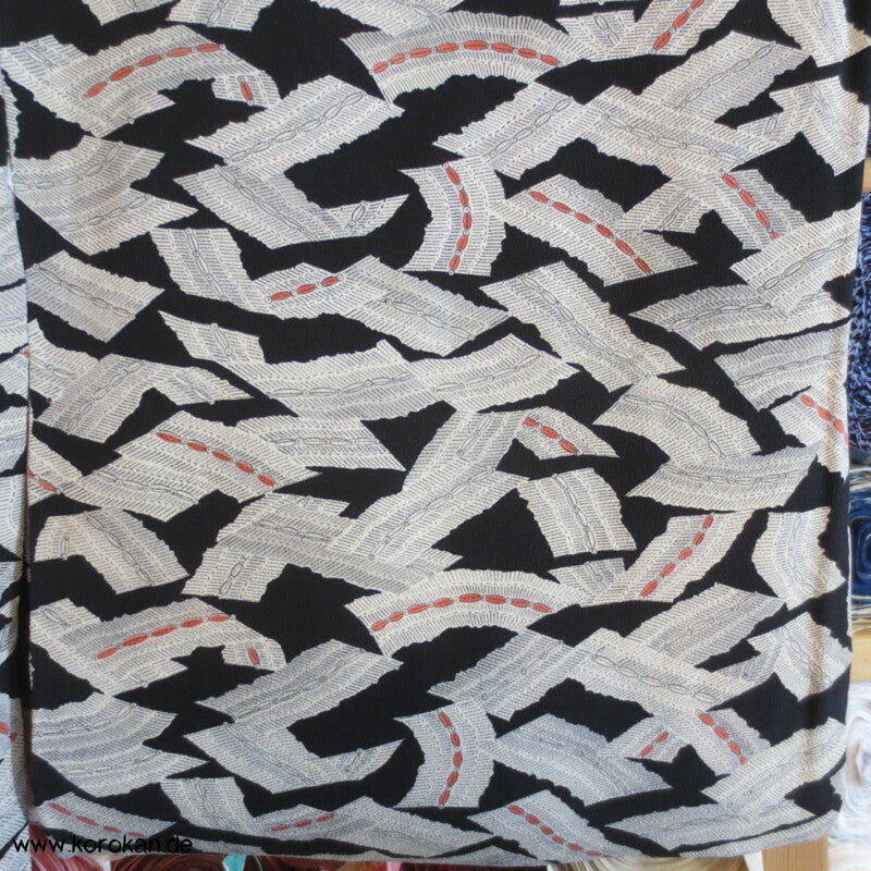 Bambusmatten auf schwarzem Seidencrepe Komon Kimono