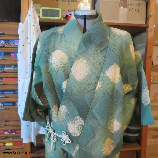 Dochugi Kimono Jacke, grünes diagonales Karo auf Crepe