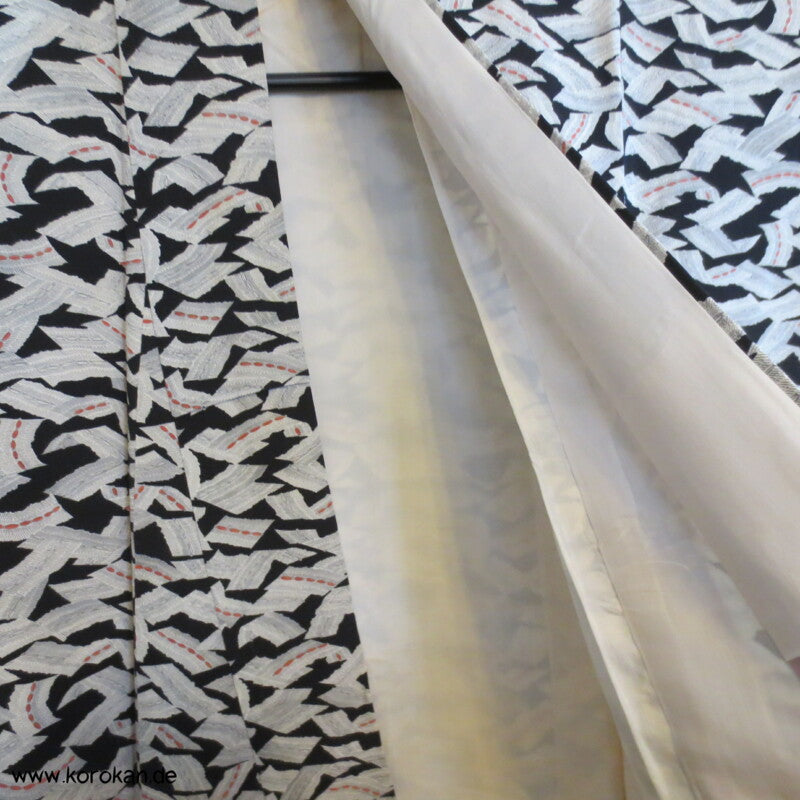 Bambusmatten auf schwarzem Seidencrepe Komon Kimono