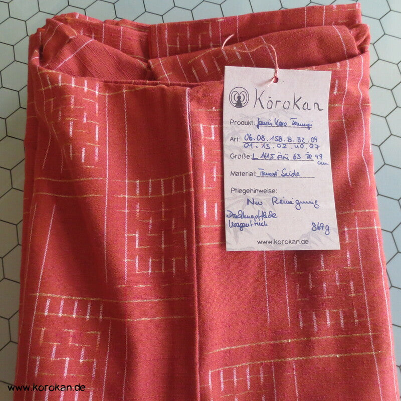 variables Karo Kasuri auf persimmon Tsumugi Kimono